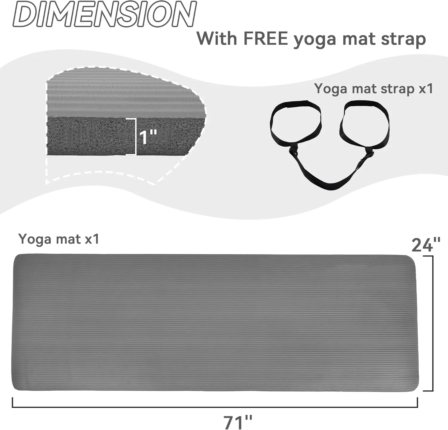 1 Inch Yoga Mat Thick Exercise Workout Mat with Extra Carry Strap Non-slip Fitness Mat Gym Pilates Mat for Stretching & Floor Home Workout Outdoor Training