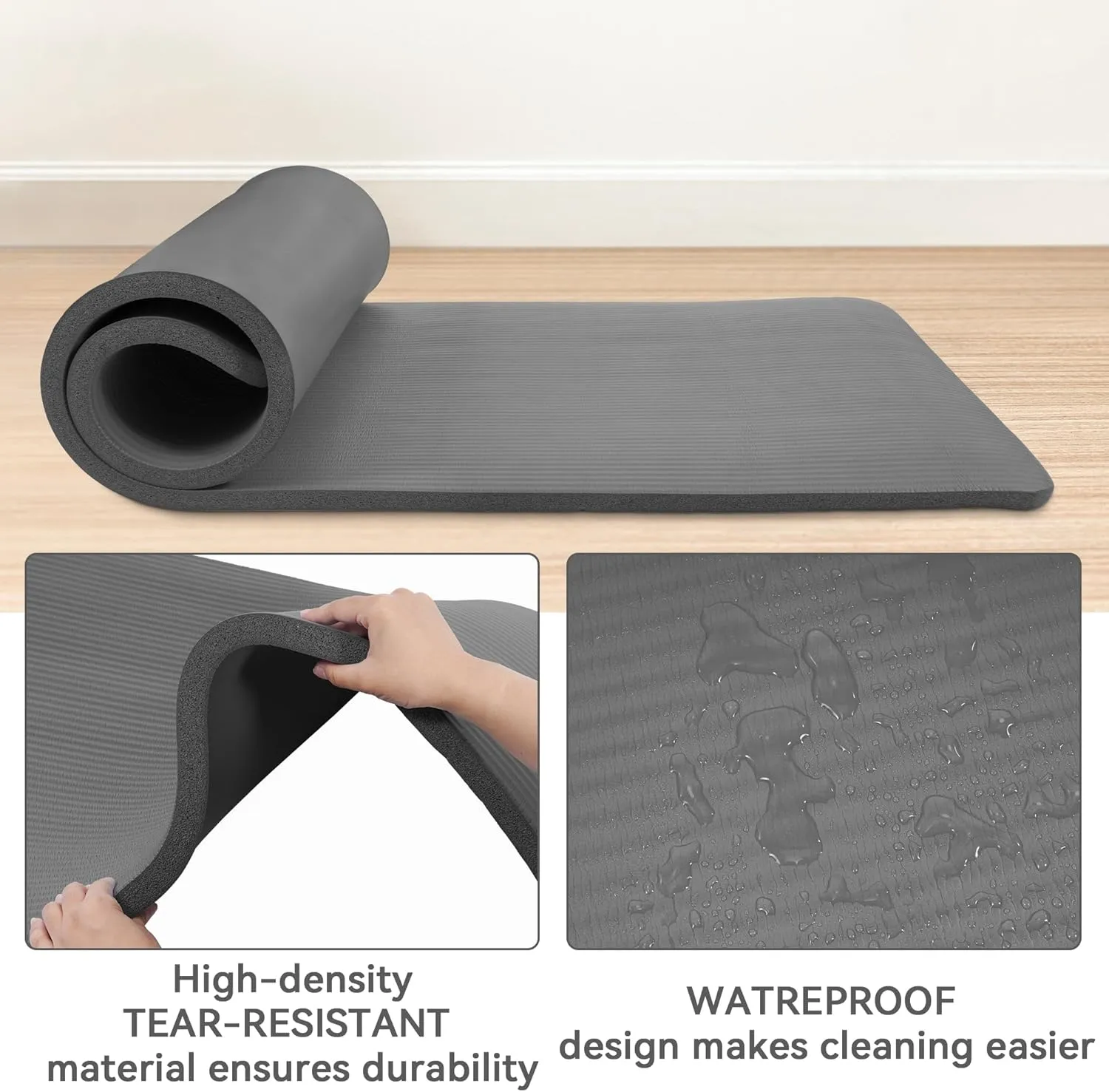 1 Inch Yoga Mat Thick Exercise Workout Mat with Extra Carry Strap Non-slip Fitness Mat Gym Pilates Mat for Stretching & Floor Home Workout Outdoor Training
