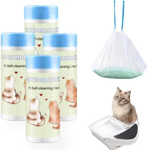 100 Count Self-Cleaning Cat Litter Box Liners 25.6" x 16.5" Compatible with Robot 4 3 Automatic Cat Litter Box, Drawstring Heavy Duty Waste Bags, 7-9 Gallon Trash Bag