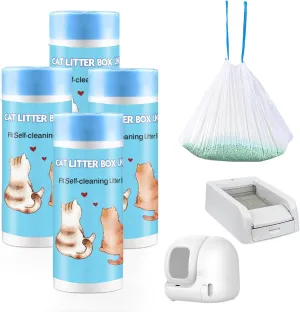 100 Count Self-Cleaning Cat Litter Box Liners Compatible With Automatic Cat Litter Box, Drawstring Heavy Duty Kitty Litter Receptacles Bags Replacement Trash Bag -23" x 12"