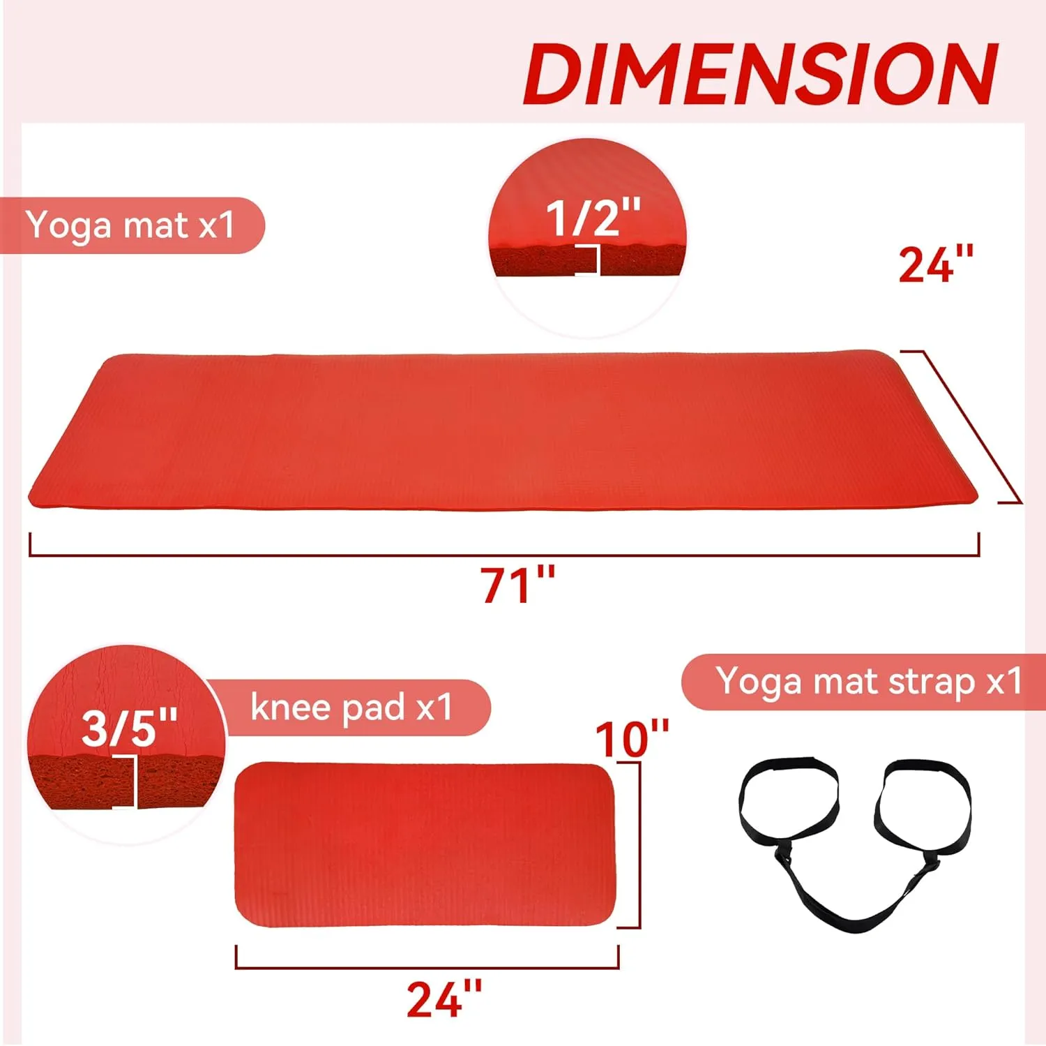 1/2-Inch Extra Thick High Density Anti-Tear Exercise Yoga Mat with Knee Pad and Carrying Strap, Multiple Colors