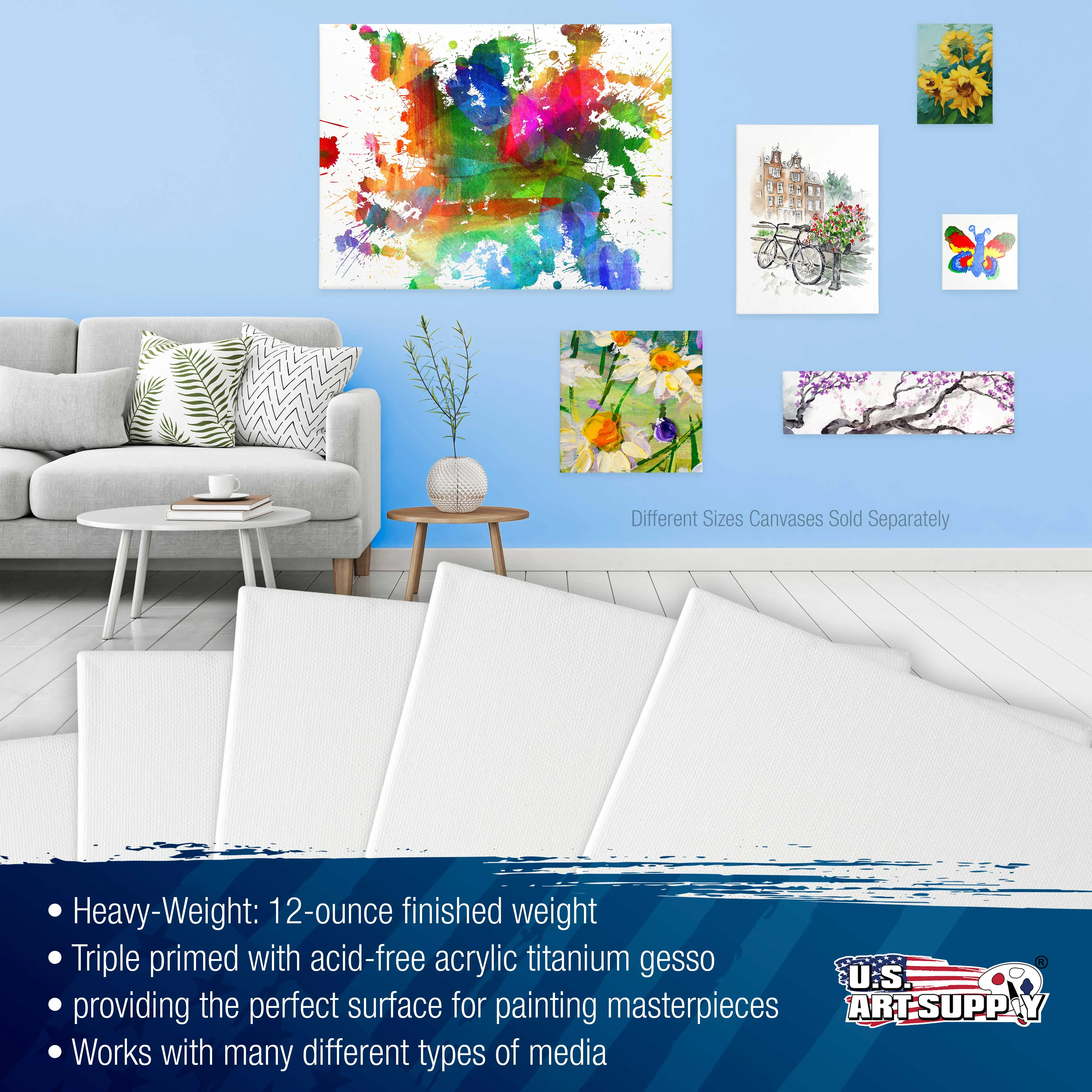 12 x 16 inch Stretched Canvas 12-Ounce Triple Primed, 6-Pack - Professional Artist Quality White Blank 3/4" Profile, 100% Cotton, Heavy-Weight Gesso