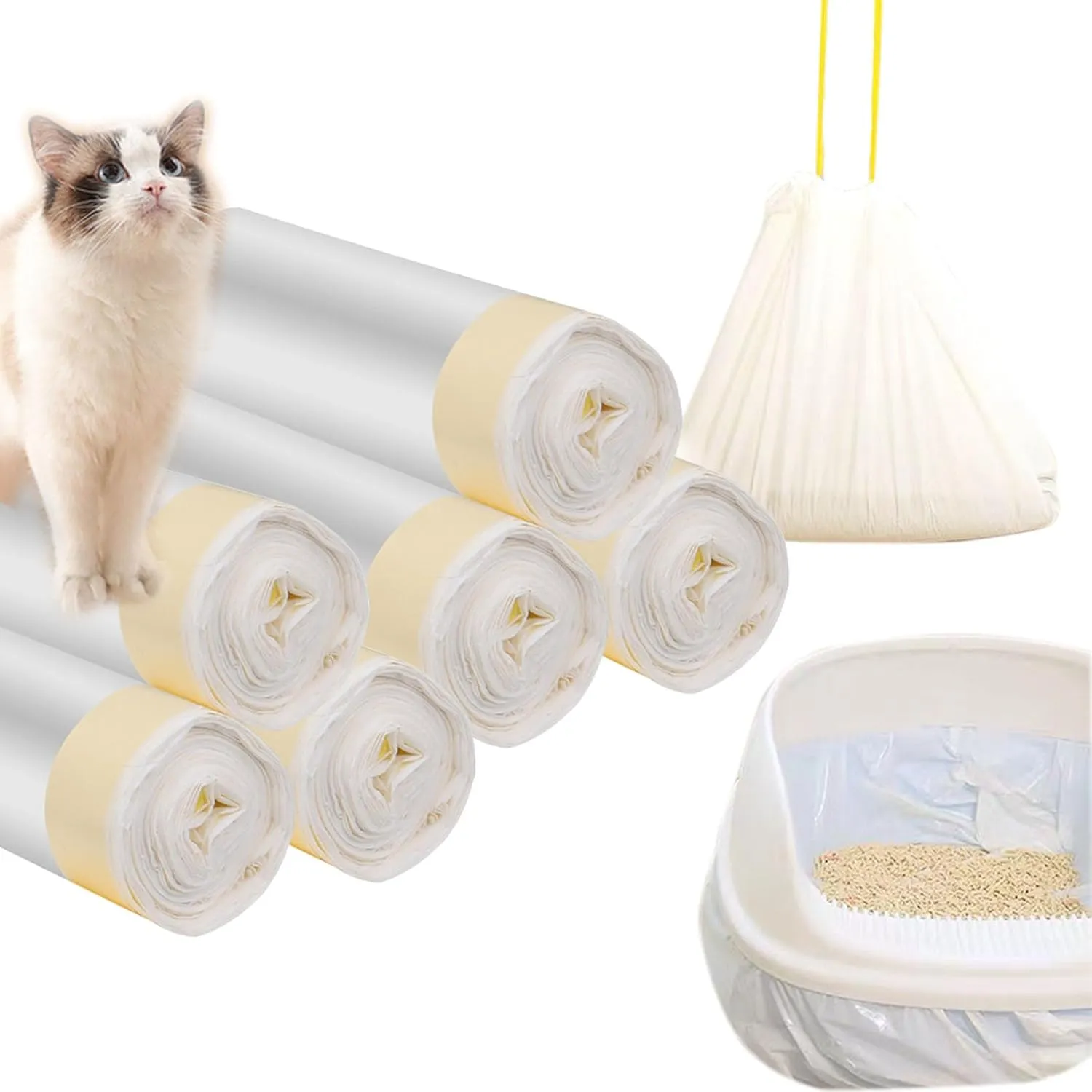 120 Count Cat Drawstring Litter Box Liners 26.6 x16.7 inches 2 Mils Heavy Duty Leak-proof Cat Poop Bags Extra Durable Compatible with Litter Robot 3/4, 10-12 Gallons