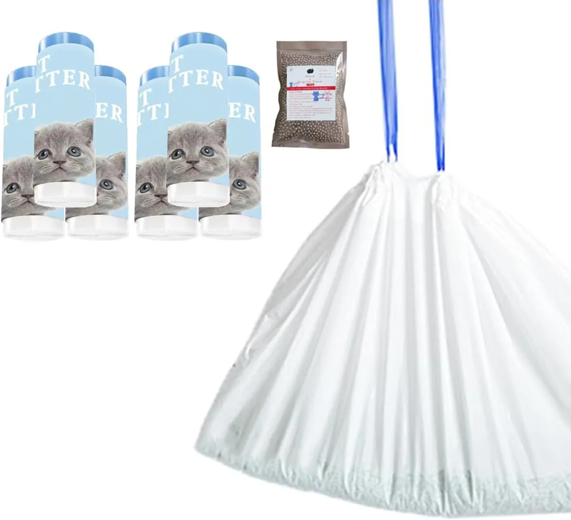 120 Count Cat Litter box Liners, Compatible with Automatic Thick Drawstring Heavy Duty Replacement Waste Trash Bags - 21.6" x 11.8"