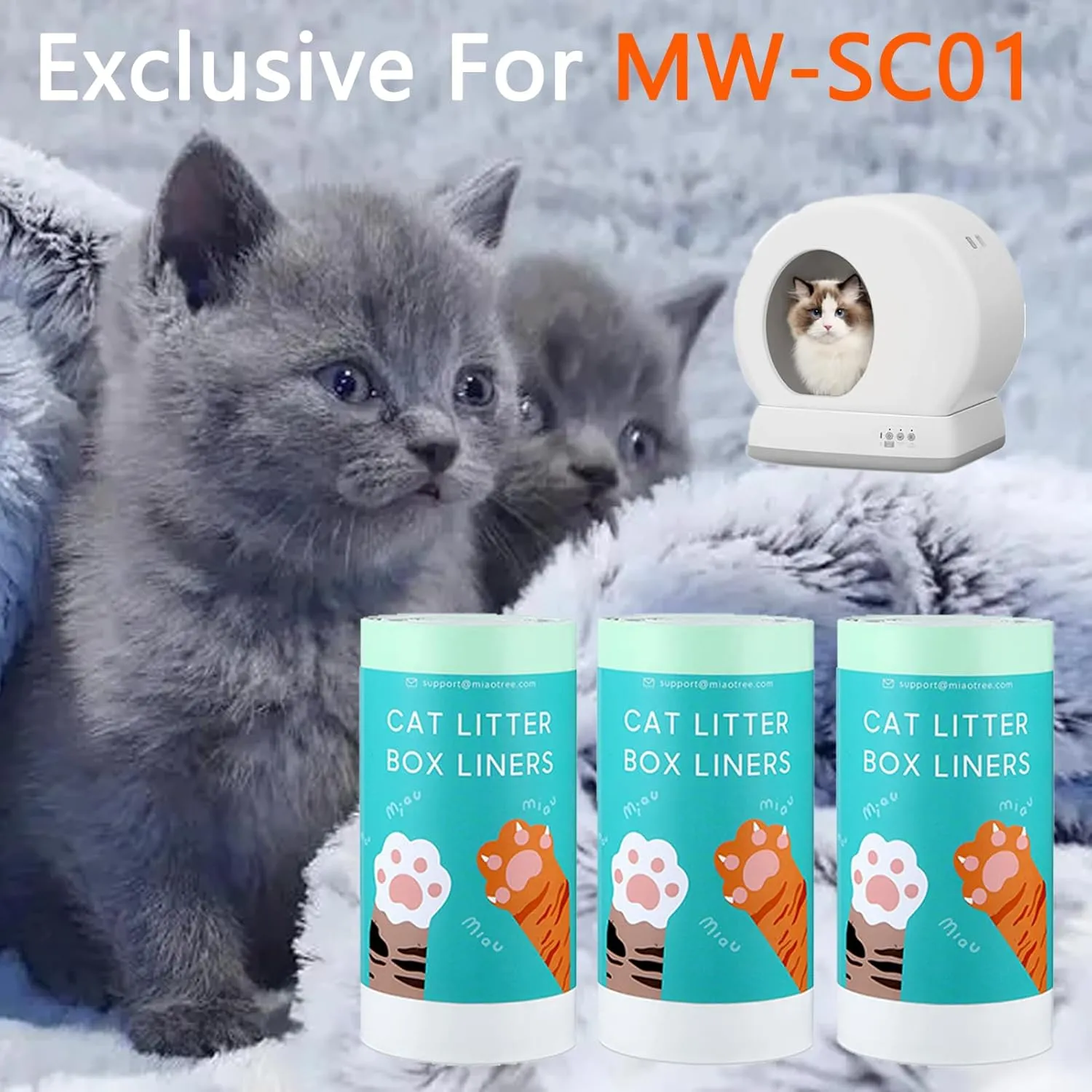 120 Count Self-Cleaning Cat Litter Box Liners Bag Fit For MW-SC01/MW-SC02/MW-LR01, Drawstring Heavy Duty Cat Litter Receptacles Bags-18" * 12"