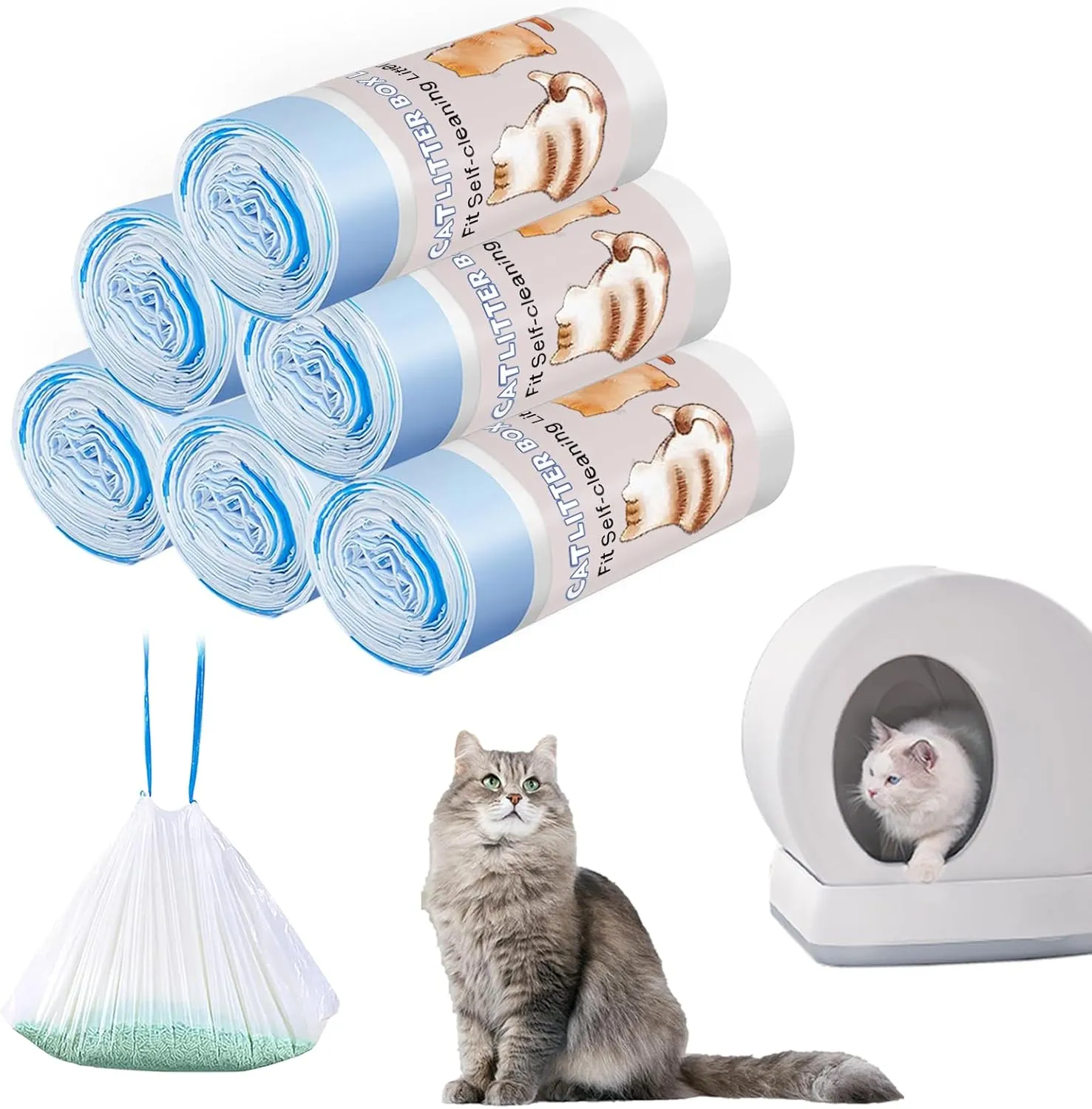 120 Pack Cat Litter Box Liners Compatible With MW-SC01/MW-SC02/MW-LR01 Automatic Cat Litter Box, Drawstring Heavy Duty Kitty Litter Receptacles Bags For Self-Cleaning Litter Box, 18" x 12.6"