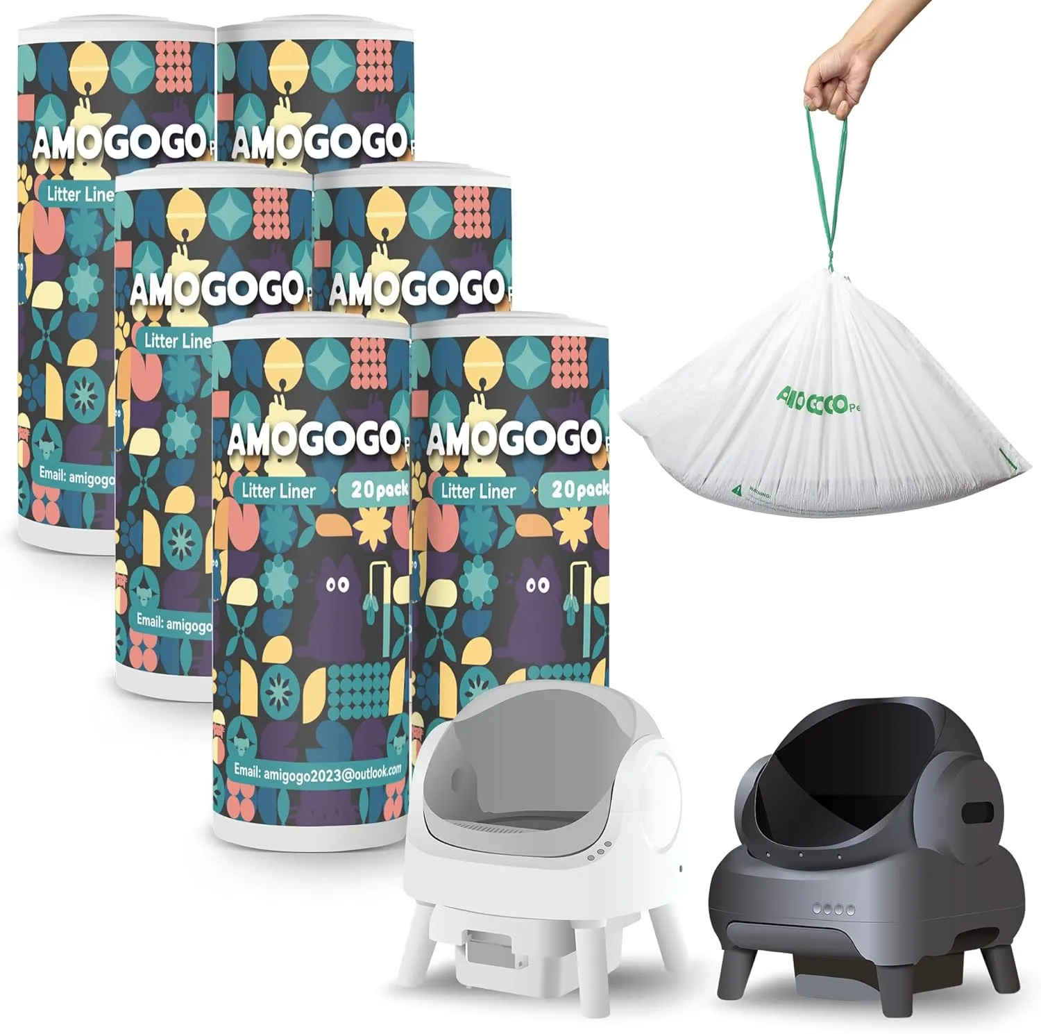 120 Pack Litter Bags Compatible with Neakasa M1 & PetPivot & AutoScooper 11 Open-Top Self-Cleaning Cat Litter Box, Replaced Waste Bags, Automatic Litter Box Liner with Drawstring, 27" x 13"