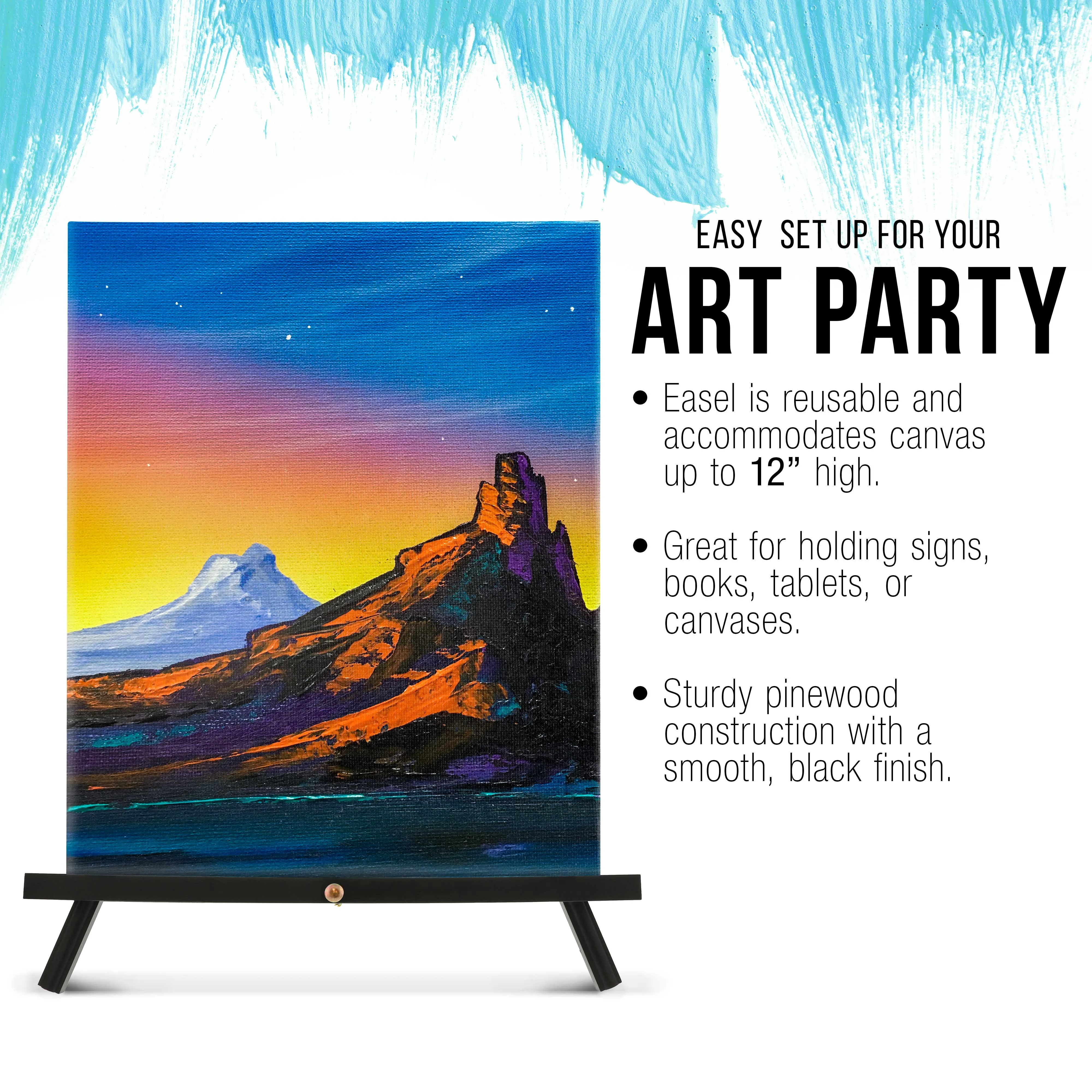 12" High Black Wood Display Stand A-Frame Artist Easel, 4 Pack - Adjustable Wooden Tripod Tabletop Holder Stand for Canvas, Painting Party, Signs