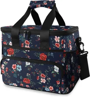15L Leakproof Reusable Insulated Cooler Lunch Bag Office Work Picnic Hiking Beach Lunch Box Organizer with Adjustable Shoulder Strap, Rose Floral
