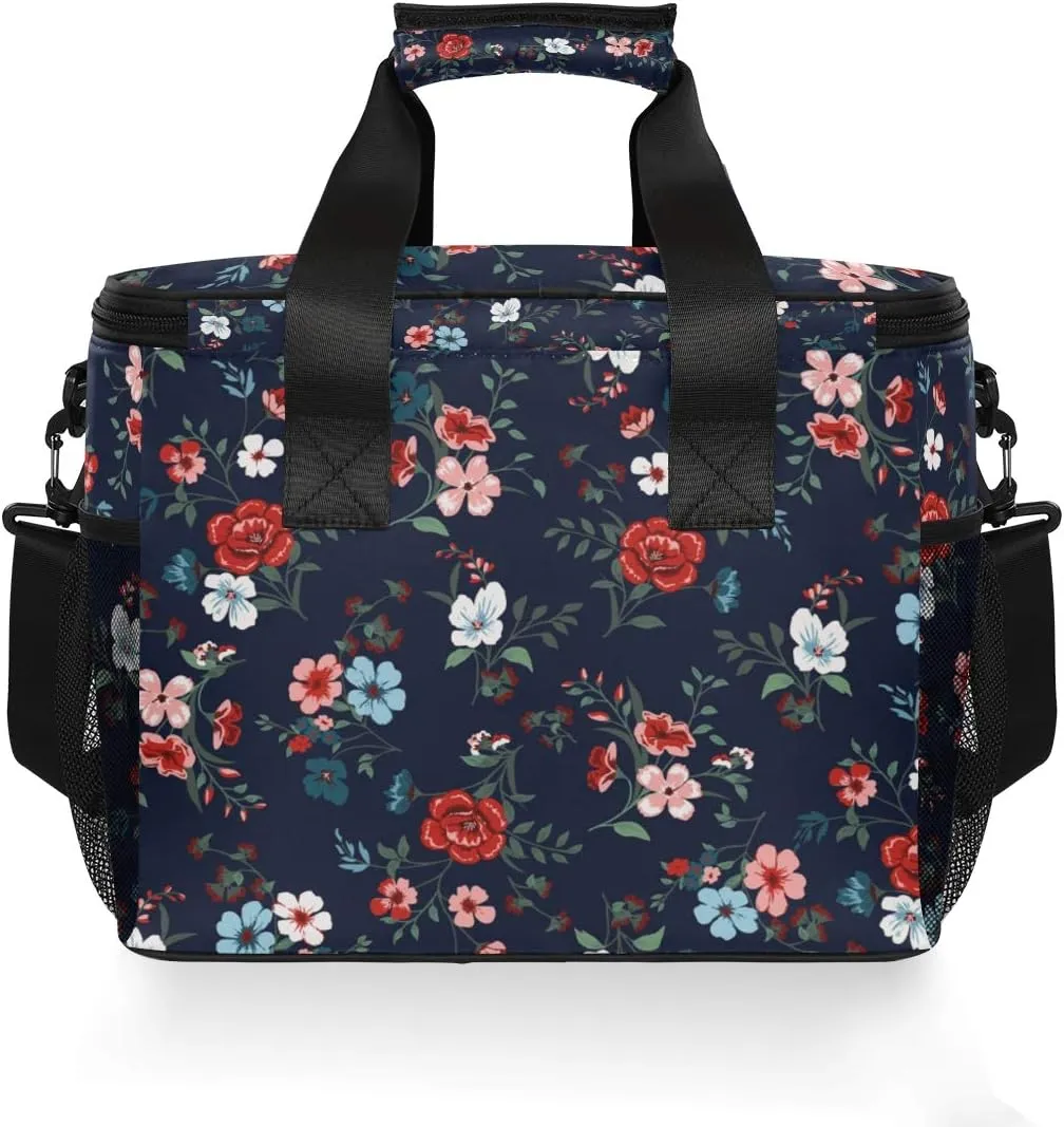 15L Leakproof Reusable Insulated Cooler Lunch Bag Office Work Picnic Hiking Beach Lunch Box Organizer with Adjustable Shoulder Strap, Rose Floral