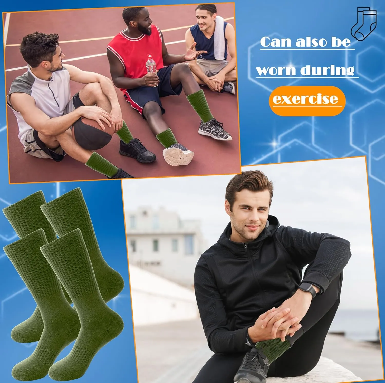 18 Pairs Men's Military Green Socks Ocp Socks Army Crew Cotton Sock for Soldiers Firefighters Police Outdoor Sports