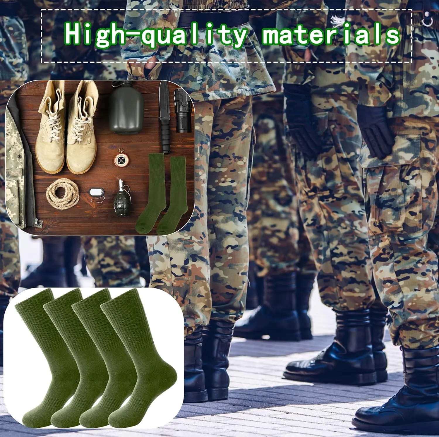 18 Pairs Men's Military Green Socks Ocp Socks Army Crew Cotton Sock for Soldiers Firefighters Police Outdoor Sports