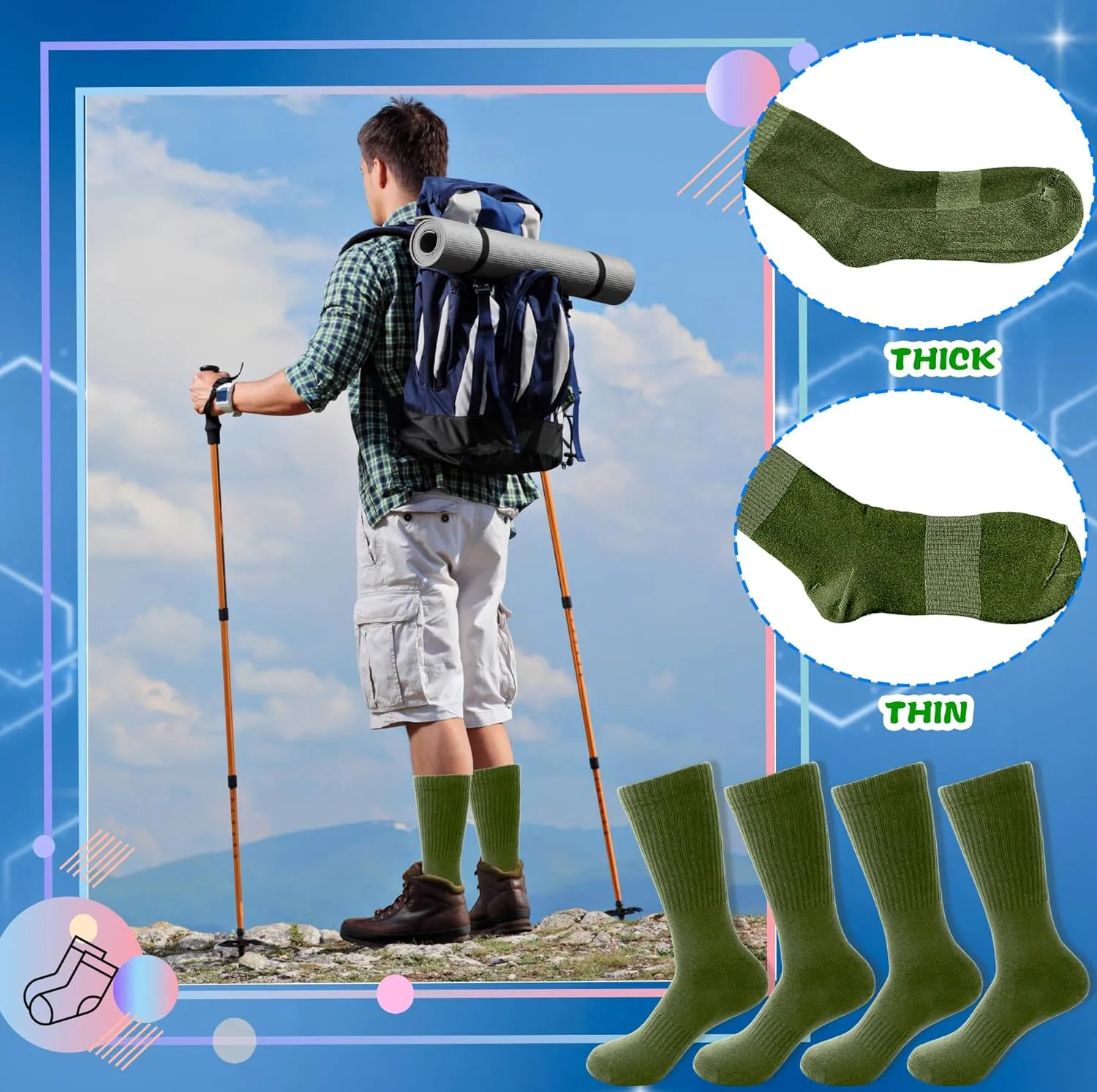 18 Pairs Men's Military Green Socks Ocp Socks Army Crew Cotton Sock for Soldiers Firefighters Police Outdoor Sports