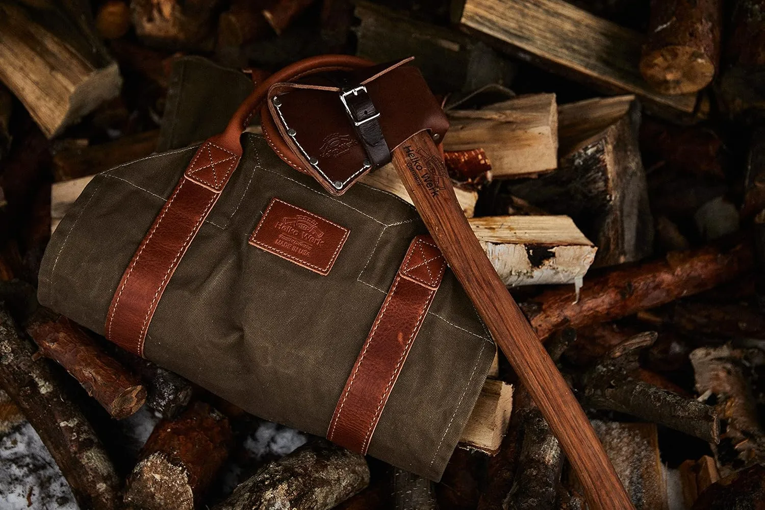 1844 Helko Werk Germany Frontier Collection Canvas Log Carrier - Firewood Holders and Bags for Fireplace Logs - Made in USA (Log Carrier Olive) #8755O