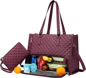 2 in 1 Tote Bag Lunch Bag Combo for Women, Insulated Leakproof Lunch Compartment with Spacious Thermal Storage, Convertible Work Tote for Office Business Travel, Laptop Bags Storage Pocket (Purple)