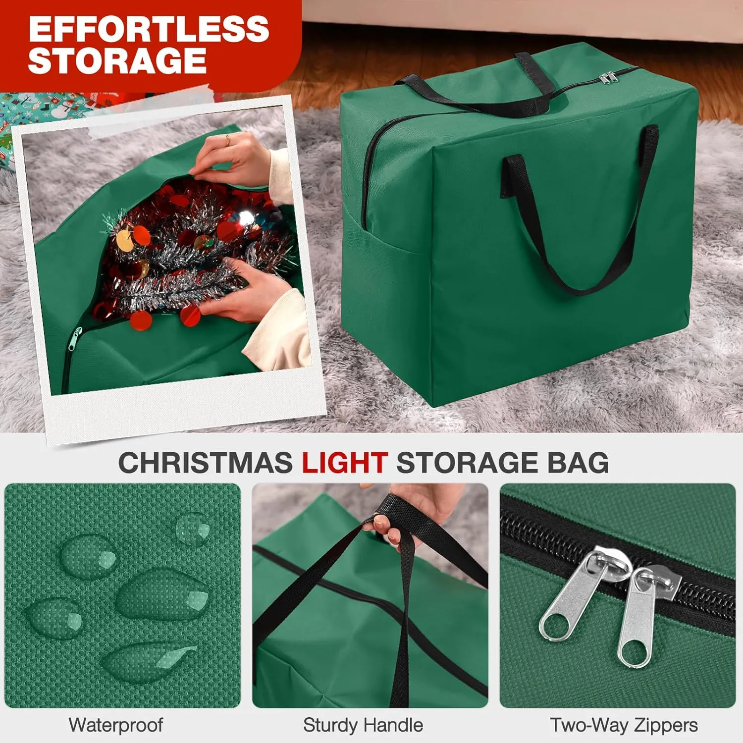 2 Pack Christmas Storage Bag – 9 FT Upright Christmas Tree Bag and Christmas Ornament Storage bag – Christmas Tree Stand Cover with Drawstring, Zipper and Adjustable Straps (green, 9ft)