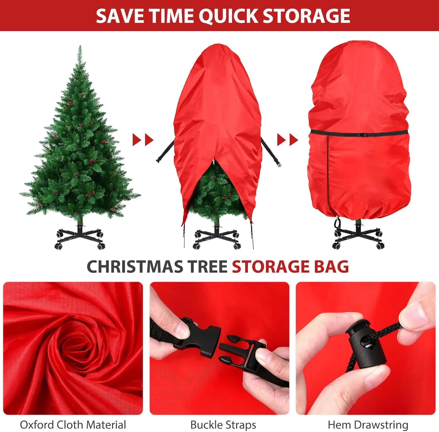 2 Pack Christmas Storage Bag – 9 FT Upright Christmas Tree Bag and Christmas Ornament Storage bag – Christmas Tree Stand Cover with Drawstring, Zipper and Adjustable Straps (red, 9ft)