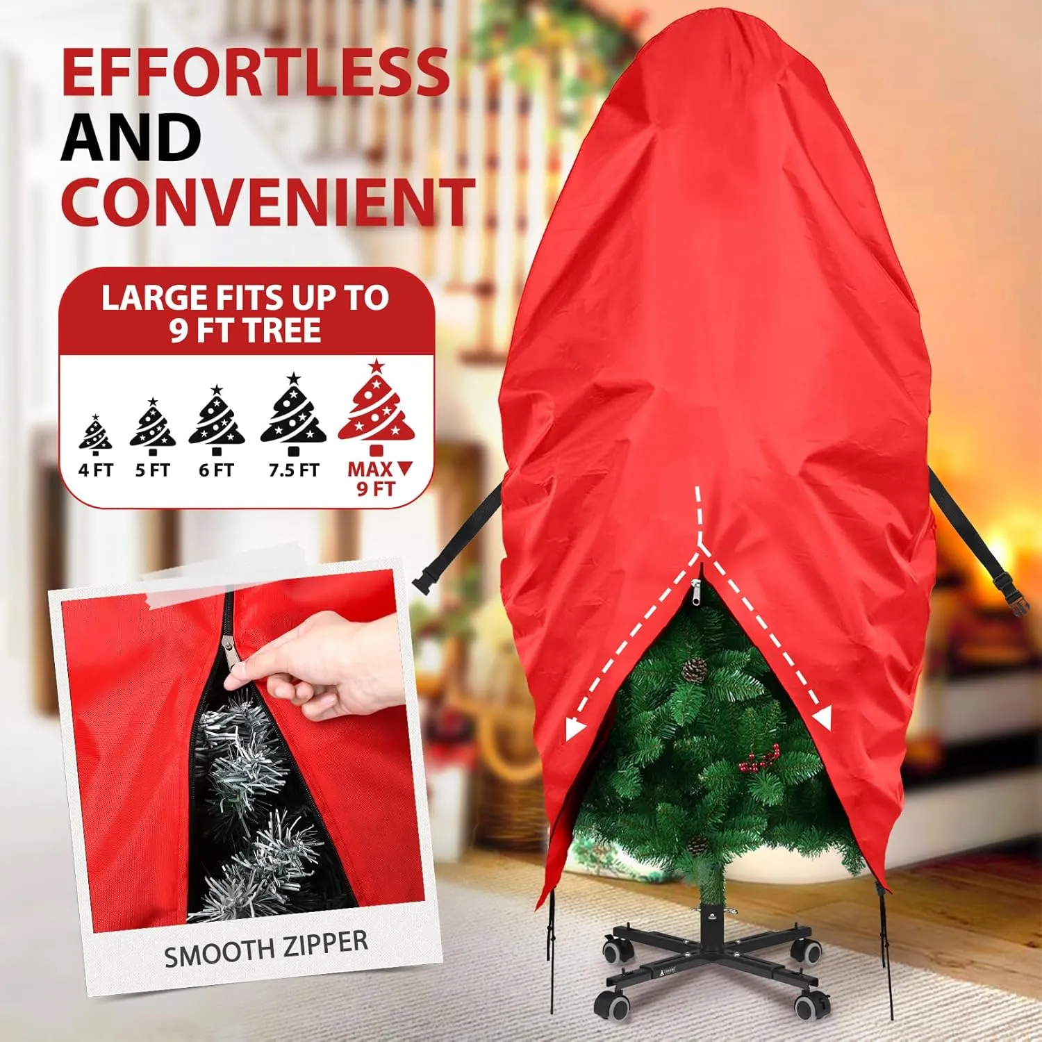 2 Pack Christmas Storage Bag – 9 FT Upright Christmas Tree Bag and Christmas Ornament Storage bag – Christmas Tree Stand Cover with Drawstring, Zipper and Adjustable Straps (red, 9ft)