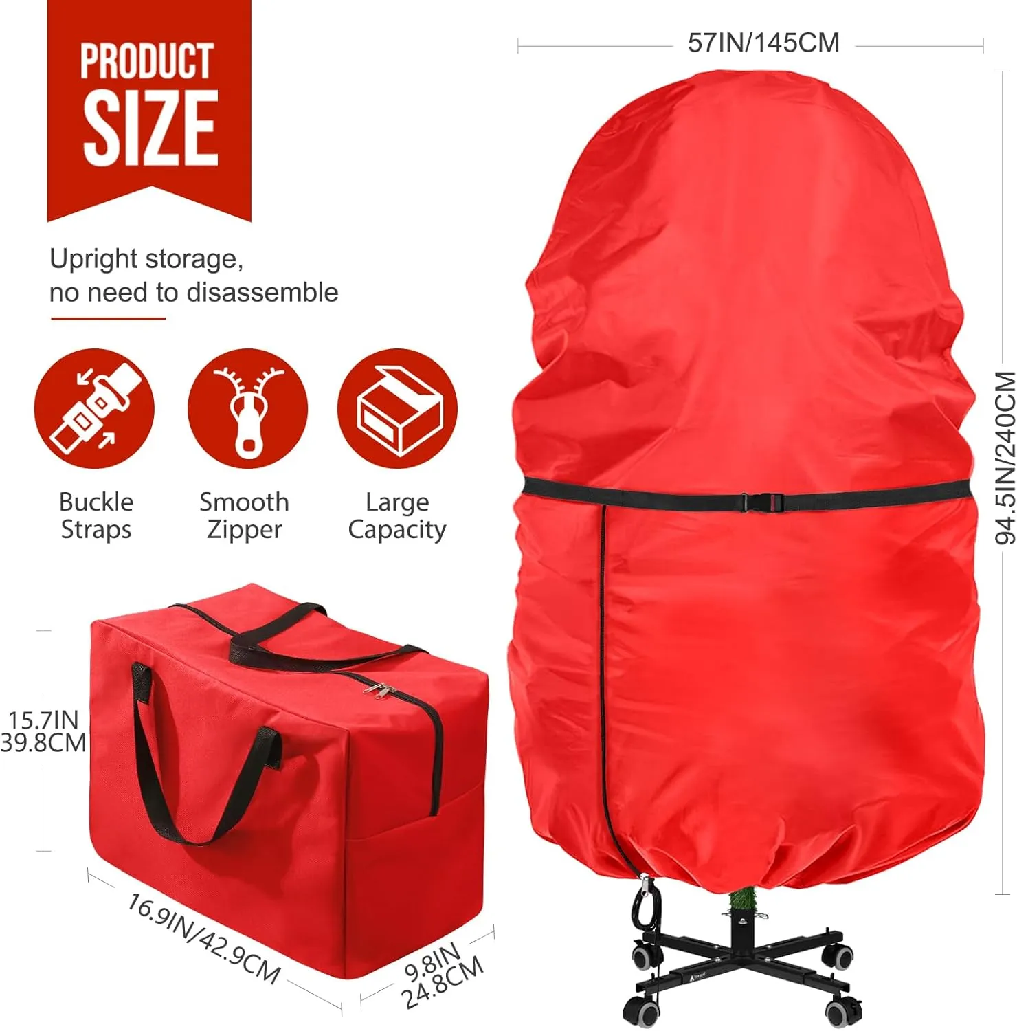 2 Pack Christmas Storage Bag – 9 FT Upright Christmas Tree Bag and Christmas Ornament Storage bag – Christmas Tree Stand Cover with Drawstring, Zipper and Adjustable Straps (red, 9ft)