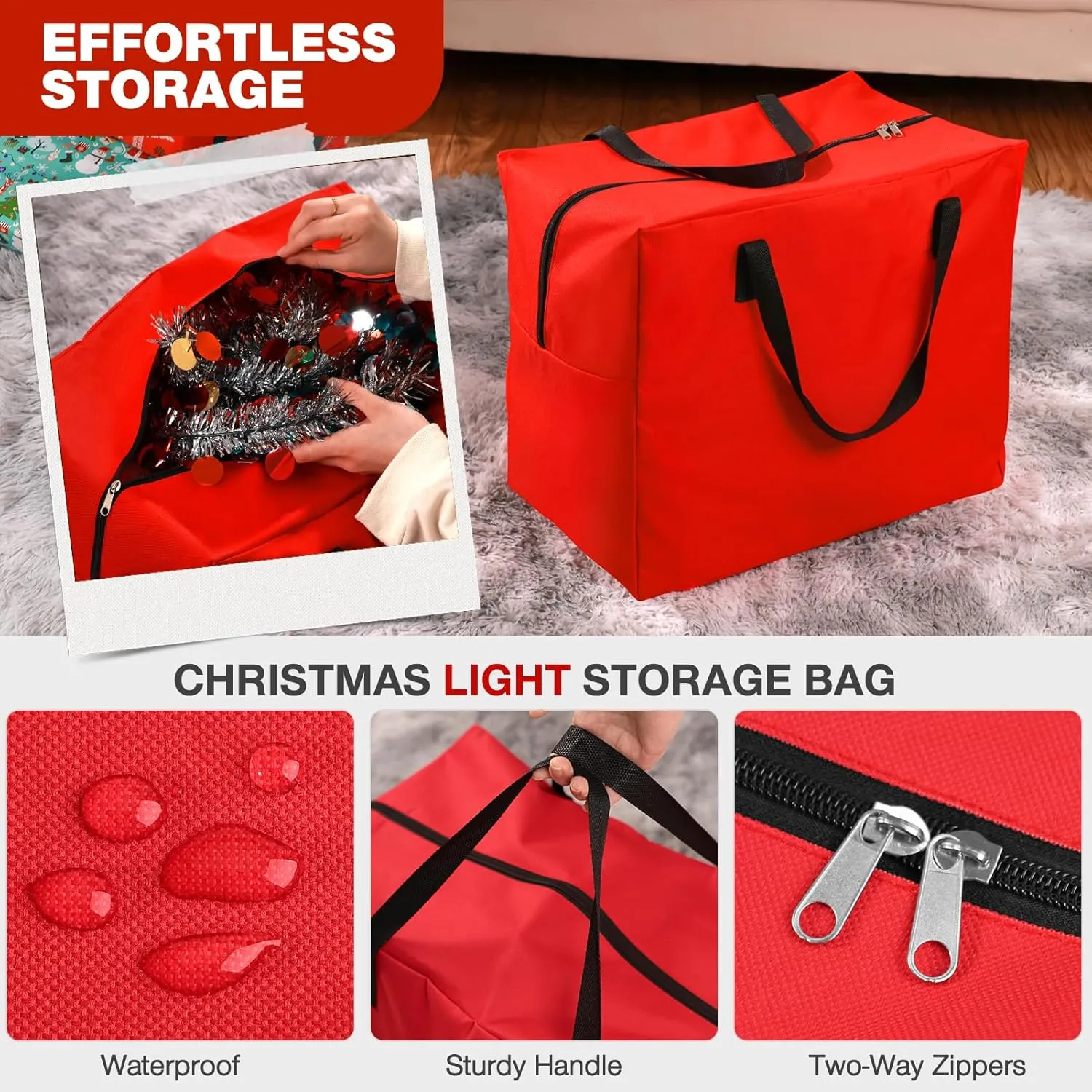 2 Pack Christmas Storage Bag – 9 FT Upright Christmas Tree Bag and Christmas Ornament Storage bag – Christmas Tree Stand Cover with Drawstring, Zipper and Adjustable Straps (red, 9ft)
