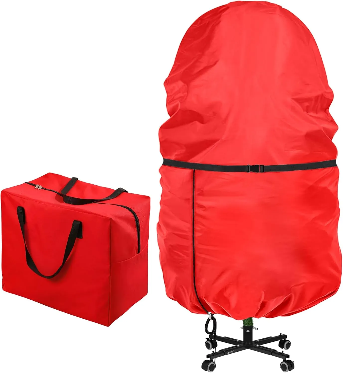 2 Pack Christmas Storage Bag – 9 FT Upright Christmas Tree Bag and Christmas Ornament Storage bag – Christmas Tree Stand Cover with Drawstring, Zipper and Adjustable Straps (red, 9ft)