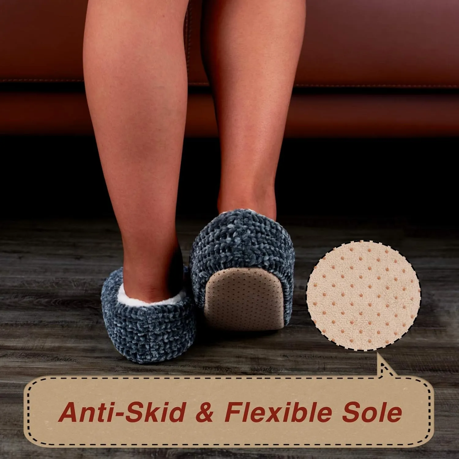 2-Pair Thick Warm Fuzzy Slippers for Women Indoor Fluffy Sherpa Lined, Winter House Shoe Socks Non-Slip Soft Soles, Cozy Christmas Gifts