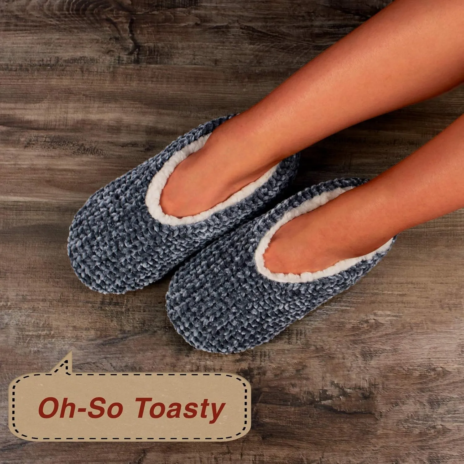 2-Pair Thick Warm Fuzzy Slippers for Women Indoor Fluffy Sherpa Lined, Winter House Shoe Socks Non-Slip Soft Soles, Cozy Christmas Gifts