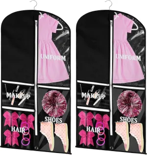2 Pcs Clear Garment Bag 40 Inch Dance Costume Bags with 3 Zipper Pockets Cheer Uniform Garment Bag for Hanging Clothes for Adults Dance Competition Closet Storage Travel Storage