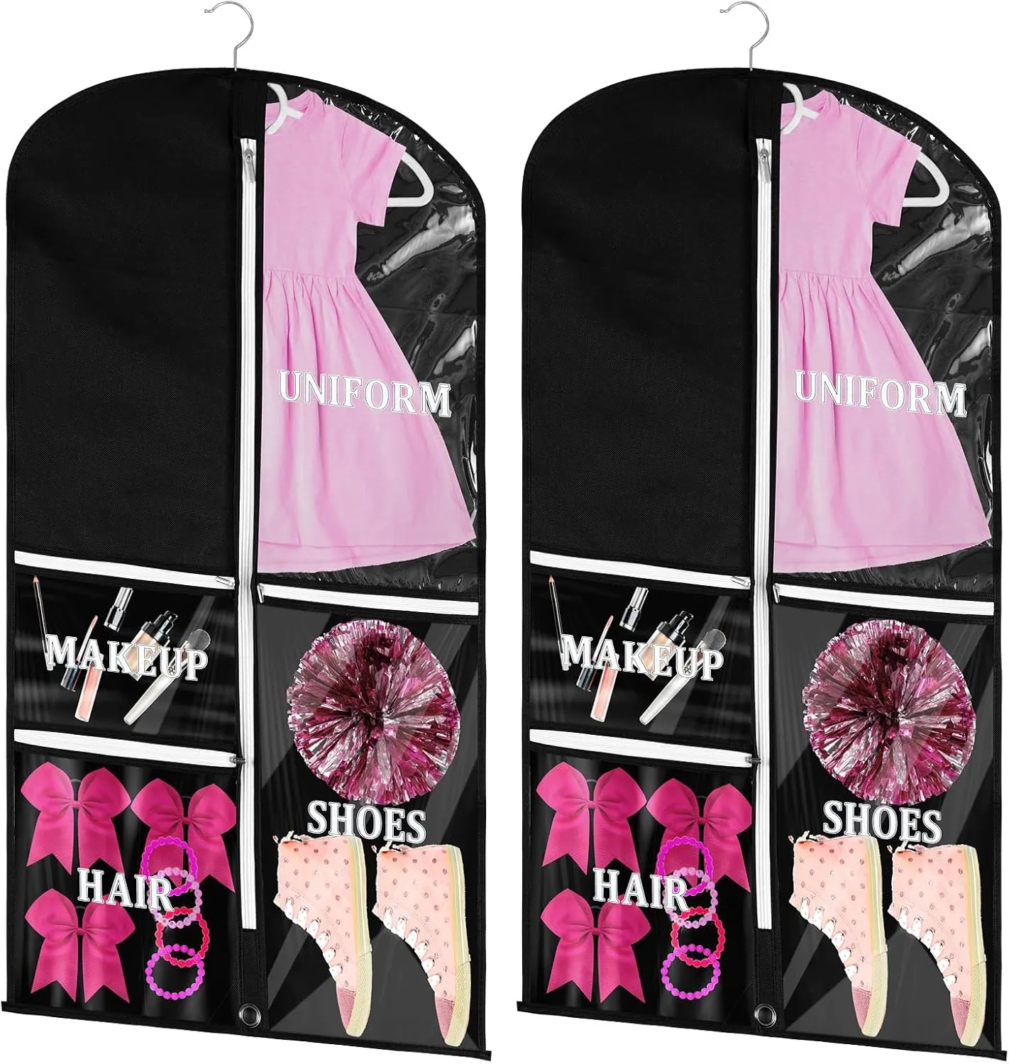 2 Pcs Clear Garment Bag 40 Inch Dance Costume Bags with 3 Zipper Pockets Cheer Uniform Garment Bag for Hanging Clothes for Adults Dance Competition Closet Storage Travel Storage