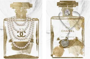 2 pieces Vintage Perfume Bottle Canvas Wall Art Modern Luxury Posters Print Fashion Glam Poster Picture for Bedroom Make up Room Home Decor 12"x16"