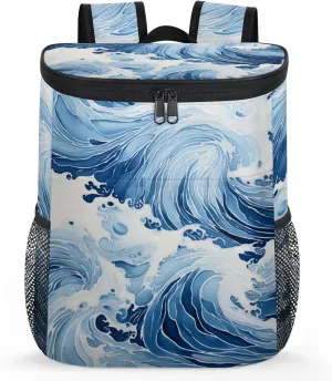 20-Hour Insulated Backpack Cooler Waves Abstract Leakproof Cooler Bag Portable Cooler Backpack