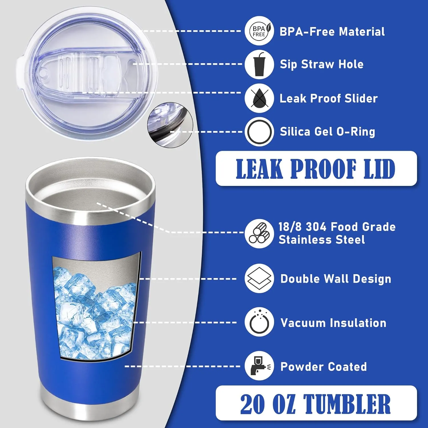 20 oz Tumbler Coffee Tavel Tumblers Bulk with Lid Stainless Steel Double Wall Vacuum Insulated Mug Powder Coated Cups fit Car Cupholder for Hot and Cold - Dark Blue, 4Pack