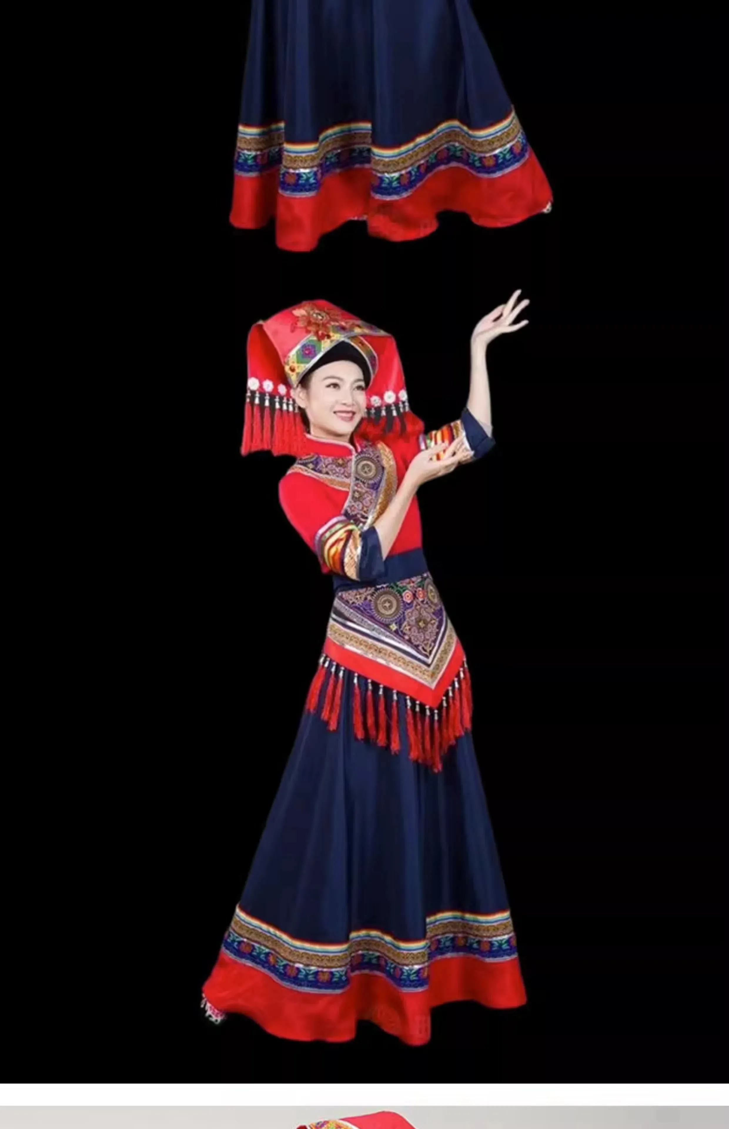 2023 Traditional Chinese Ethnic Zhuang Women's Costume Dance Skirt Set