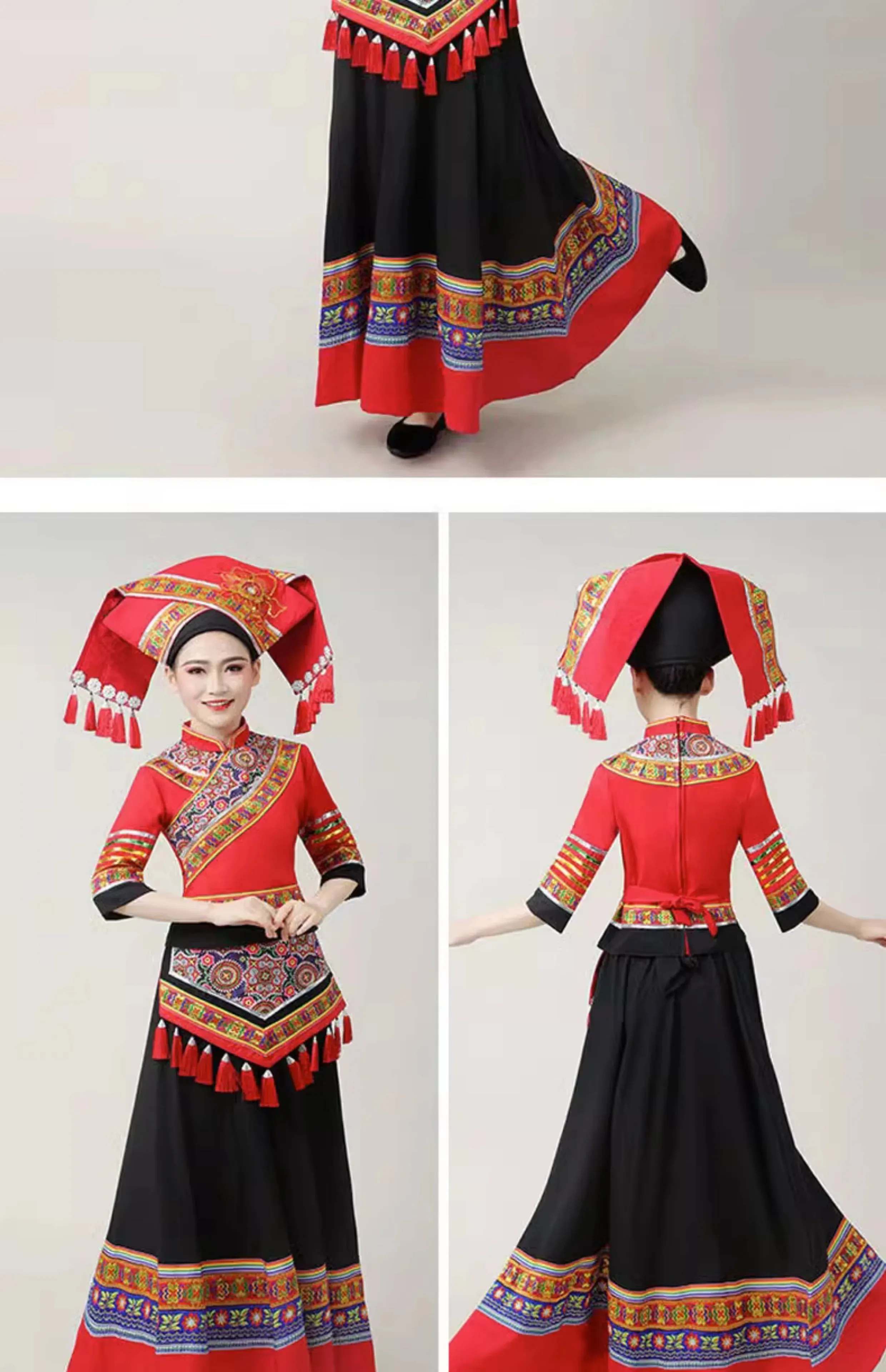 2023 Traditional Chinese Ethnic Zhuang Women's Costume Dance Skirt Set