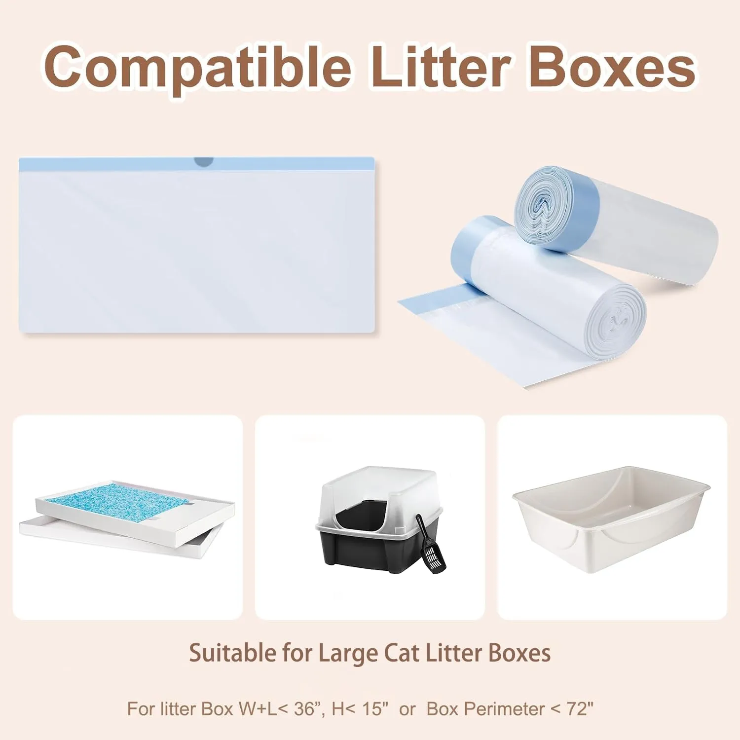 24 Pack Litter Box Liners Compatible with Safe Pets Scoopfree Cat Litter Box Tray Refill, Large Cat Waste Poop Bags with Anti-scratch Cardboard and Drawstring Heavy Tear-resistant- 37" x 16"