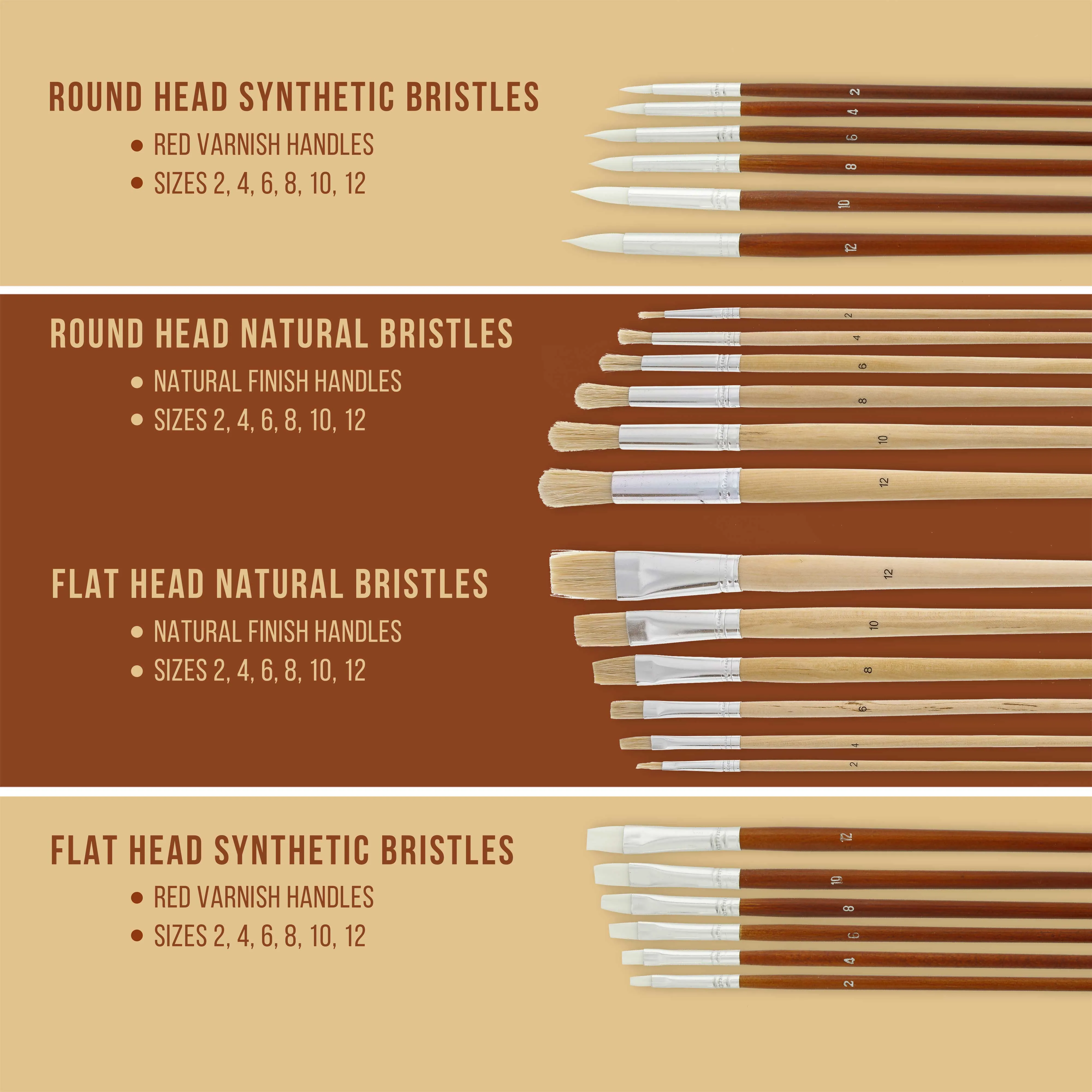 24 Piece Oil & Acrylic Paint Long Handle Artist Paint Brush Set with Canvas Carrying Case
