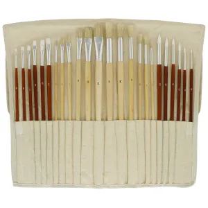 24 Piece Oil & Acrylic Paint Long Handle Artist Paint Brush Set with Canvas Carrying Case