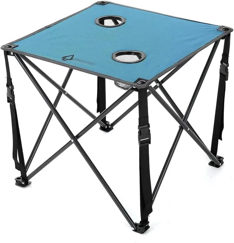 26” (66cm) Heavy-Duty Portable Camping Folding Table, 2 Cup Holders, Compact, Square, Carrying Case Included, Steel Frame, High-Grade 600D Canvas