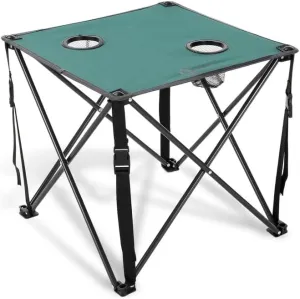 26” (66cm) Heavy-Duty Portable Camping Folding Table, 2 Cup Holders, Compact, Square, Carrying Case Included, Steel Frame, High-Grade 600D Canvas