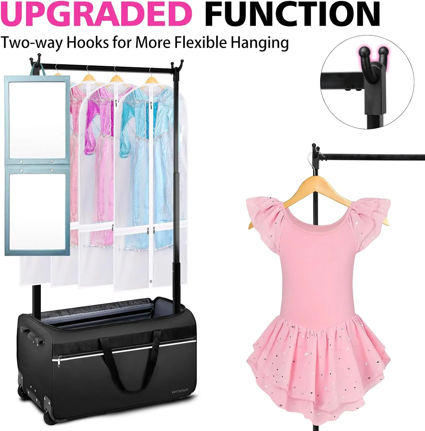 29 Inch Dance Bag,Professional Dance Competition Bag with Garment Rack and Mirror Hook | Rolling Dance Suitcase Duffle Bag with Garment Rack 2 Wheels - Collapsible,Versatile for Dance and Travel