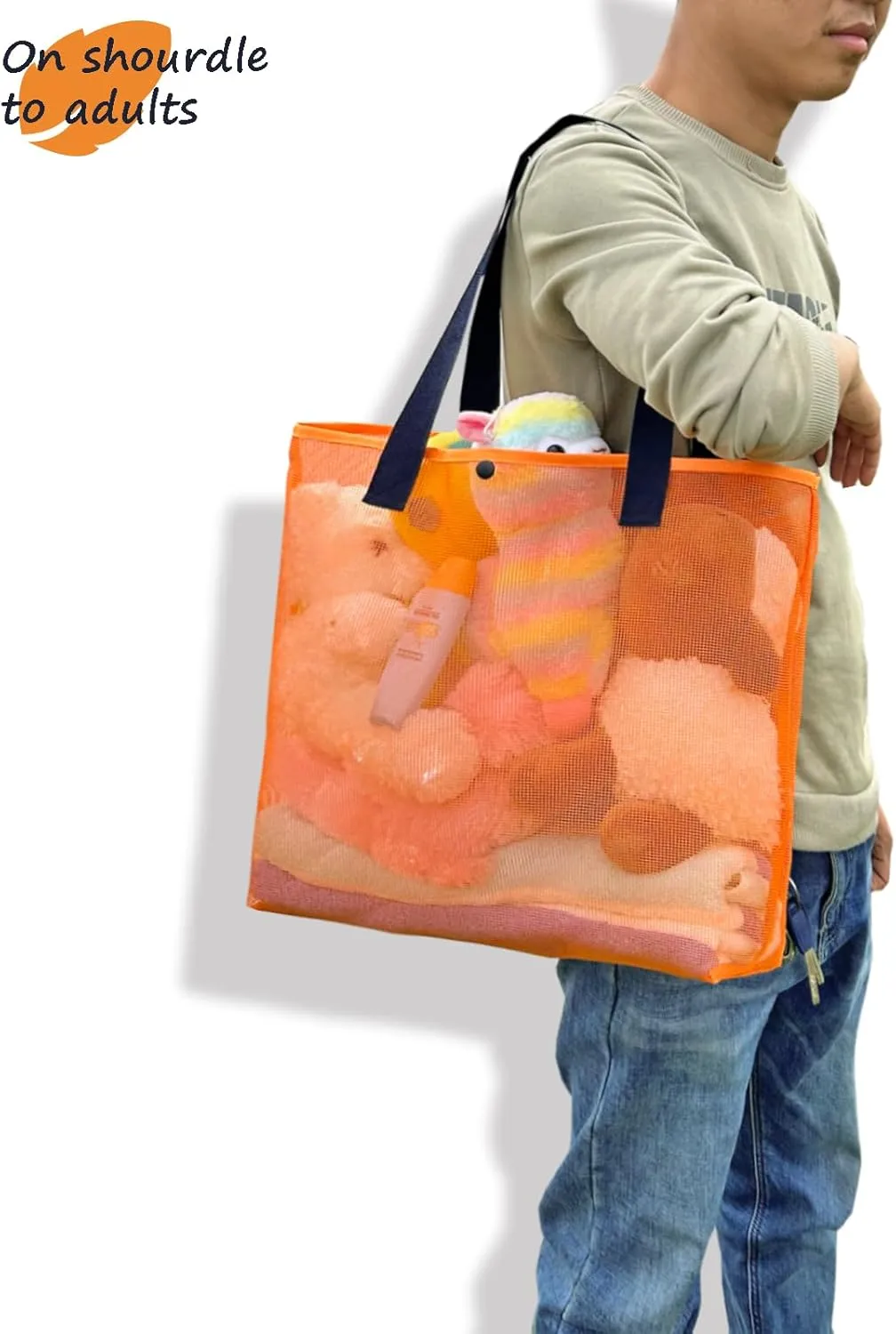 2Pack Large lightweight Simple Mesh Beach Tote Bag With snap Button Reusable Pool Bag for Outdoor Travel Shopping Gym