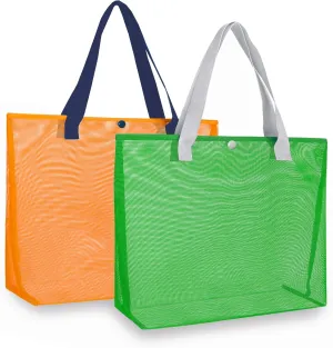 2Pack Large lightweight Simple Mesh Beach Tote Bag With snap Button Reusable Pool Bag for Outdoor Travel Shopping Gym