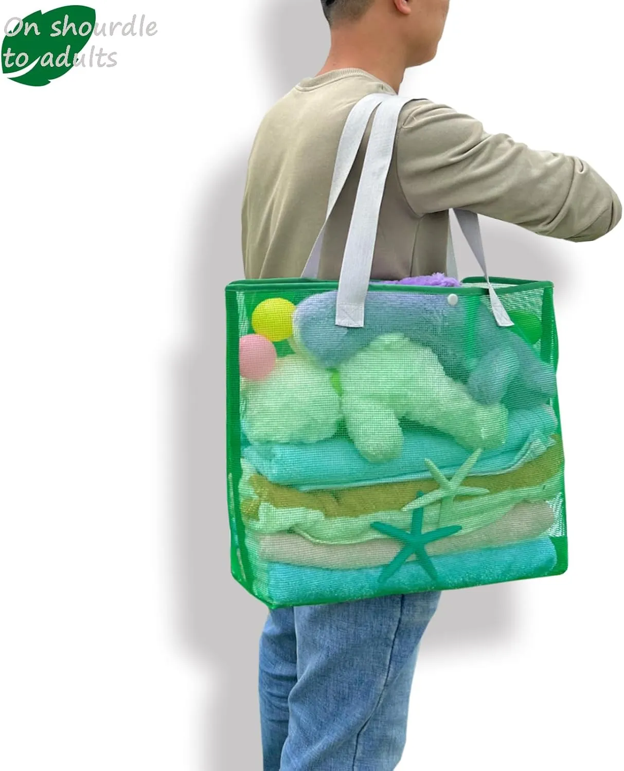 2Pack Large lightweight Simple Mesh Beach Tote Bag With snap Button Reusable Pool Bag for Outdoor Travel Shopping Gym