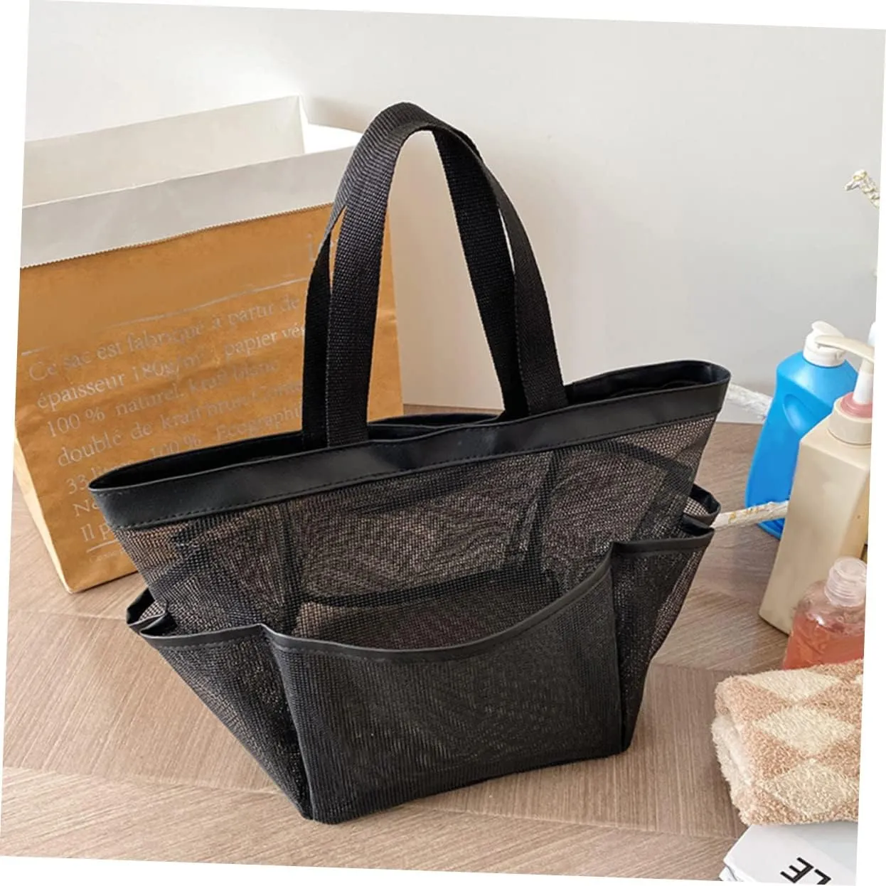 2pcs Mesh Laundry Bag Portable Mesh Bag Mesh Shower Bag Universal Storage Bag Men and Women, Black, 42X26X21CM