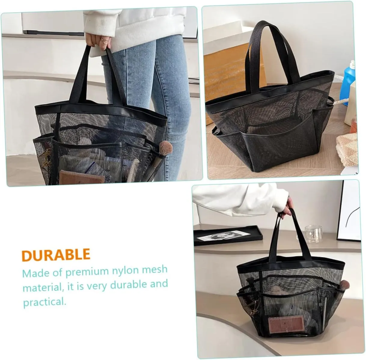 2pcs Mesh Laundry Bag Portable Mesh Bag Mesh Shower Bag Universal Storage Bag Men and Women, Black, 42X26X21CM