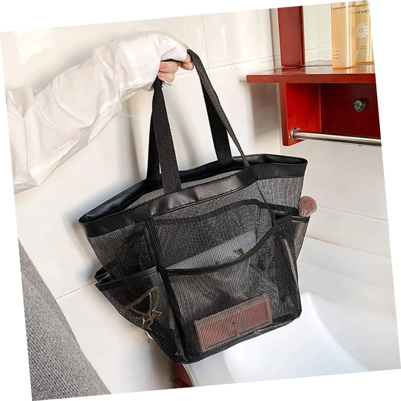 2pcs Mesh Laundry Bag Portable Mesh Bag Mesh Shower Bag Universal Storage Bag Men and Women, Black, 42X26X21CM
