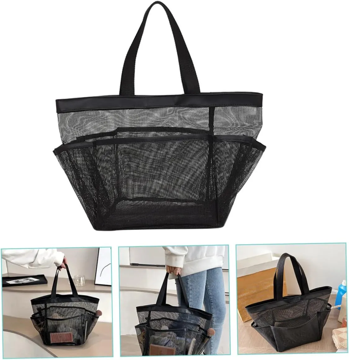 2pcs Mesh Laundry Bag Portable Mesh Bag Mesh Shower Bag Universal Storage Bag Men and Women, Black, 42X26X21CM