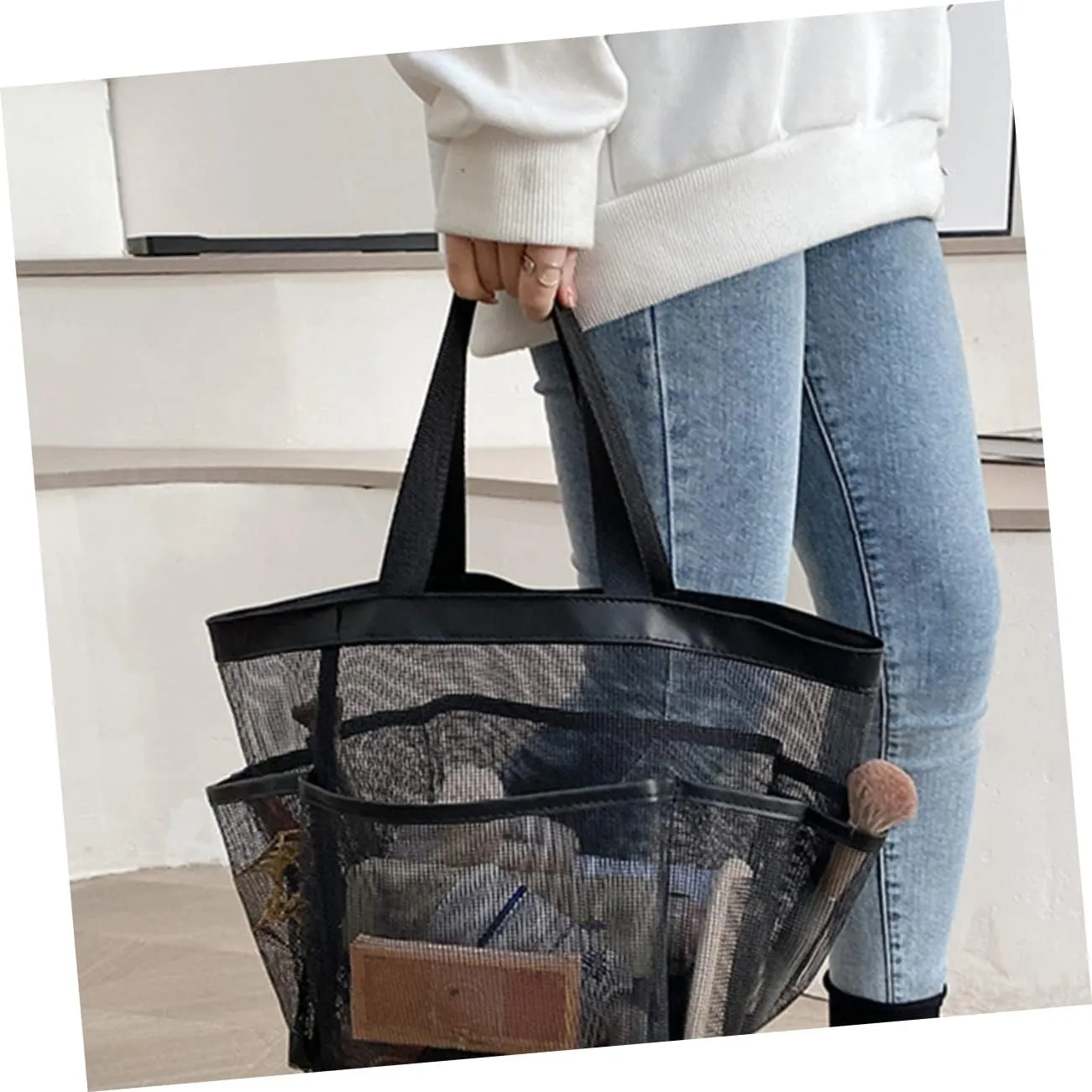 2pcs Mesh Laundry Bag Portable Mesh Bag Mesh Shower Bag Universal Storage Bag Men and Women, Black, 42X26X21CM