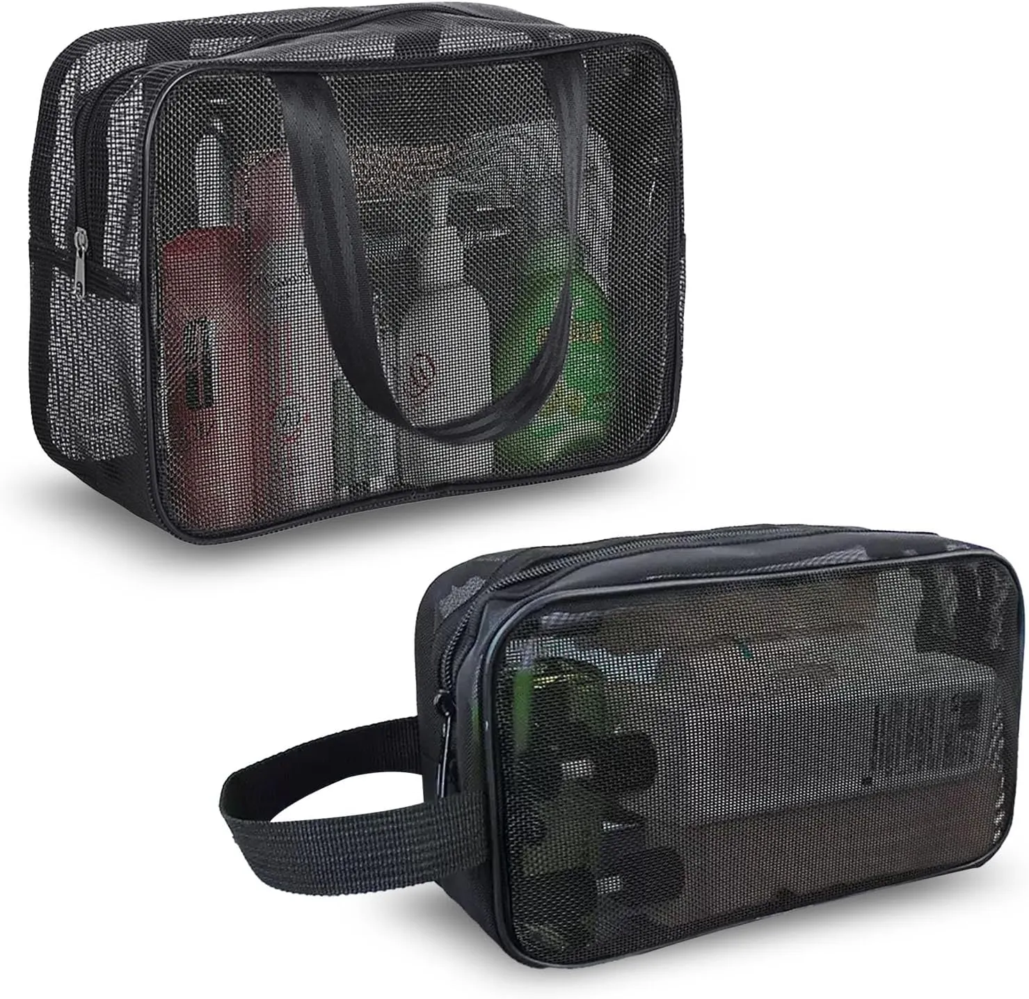 2Pcs Mesh Toiletry Bag Shower Bag, for Outdoor Travel Gym Camping Black Mesh Shower Bags