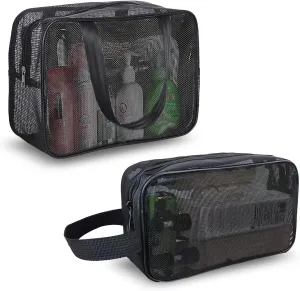 2Pcs Mesh Toiletry Bag Shower Bag, for Outdoor Travel Gym Camping Black Mesh Shower Bags